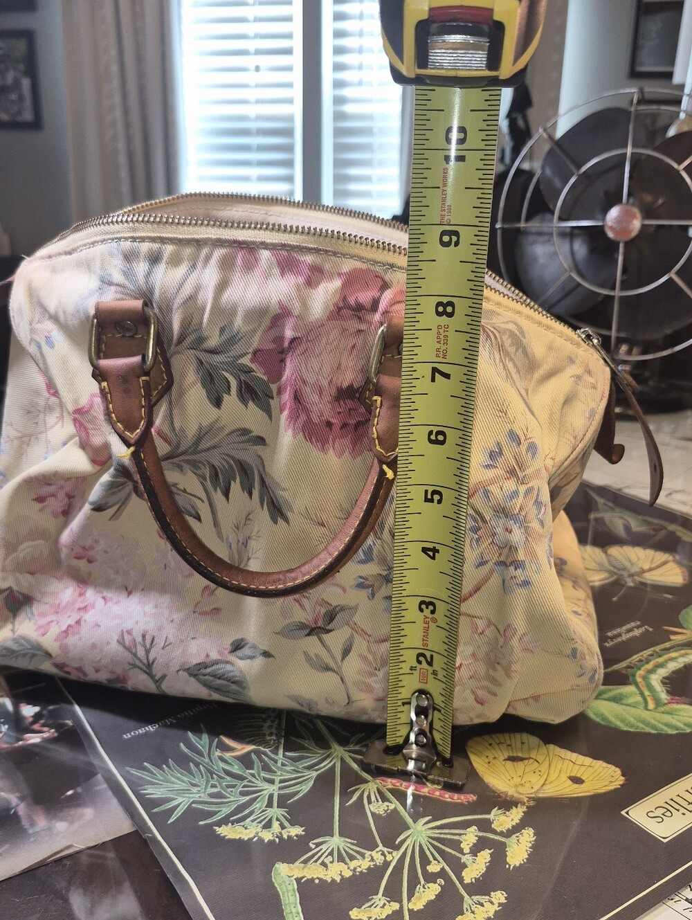 VINTAGE Ralph Lauren Pink Floral Canvas Tote with Brown Leather Handles - Picture 6 of 15